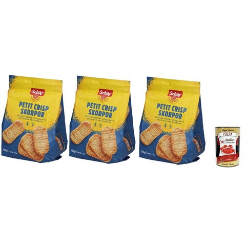 Schar Schär Crostini senza Glutine, Glutenfreie Croutons, Speziell für Menschen mit Glutenunverträglichkeit entwickelt, 3x 150g Original italienisch inkl. Italian Gourmet Polpa 400g
