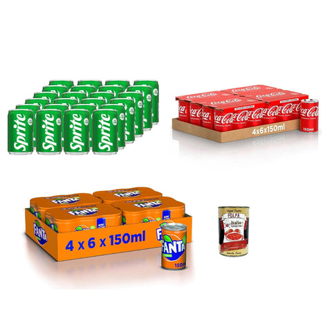 CocaCola Testpaket Sprite Fanta spritziges Erfrischungsgetränk mit fruchtigem Geschmack, erfrischender Softdrink in Einweg mini Dosen ( ) 72 x 150 ml inkl. Italian Gourmet polpa 400g Original italienisch