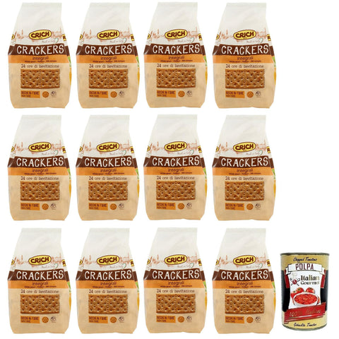 Crich Crackers Integrali,Ballaststoffreiche Vollkorncracker Cracker mit Sauerteig 750g 12x Original italienisch inkl. Italian Gourmet Polpa di Pomodoro 400g Dose