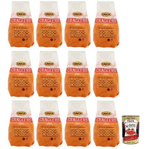 Crich Crackers Salati, Gesalzen Snack, Ballaststoffreiche, Cracker mit Salzkörnern und Sauerteig 12x 750g inkl. Italian Gourmet Polpa di Pomodoro 400g Dose Original italienisch