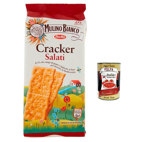 Mulino Bianco Cracker Salati herzhafter Cracker mit nachhaltigem Mehl 500g + Italian goumet polpa 12x 400g Original italienisch