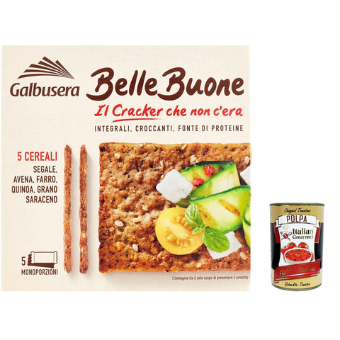 Galbusera Belle Buone, Vollkorn Cracker mit 5 Müsli : Rye, Hafer, geschrieben, Quinoa und Buchweizen.200g 6x Original italienisch inkl. Italian Gourmet Polpa 400g