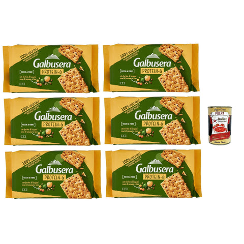 Galbusera Protein-g, Cracker Con Farine Di Legumi, Semi Di Sesamo E Lino, Cracker mit Hülsenfrüchten Mehl, Sesam und Flachssamen 6x 280g Original italienisch inkl. Italian Gourmet Polpa 400g