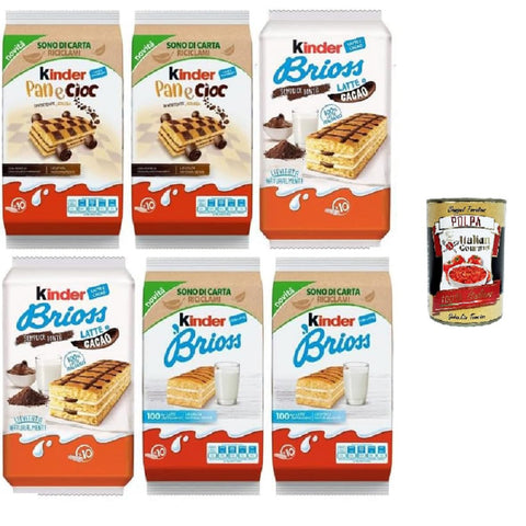 Kinder Pan e Cioc & Brioss, Sortiment aus Milch- und Schokoladengebäck, 6er-Pack, breakfast sweet snack 290g Original italienisch inkl. Italian Gourmet Polpa 400g