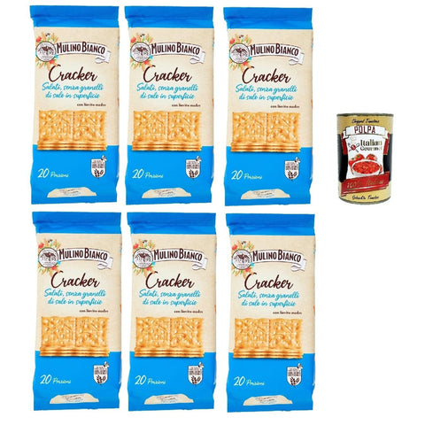 Mulino Bianco Barilla Crackers Cracker non salati mit reduziertem Salzgehalt herzhafter Snack kekse aus Italien 6x 500g inkl. Italian Gourmet polpa 400g Original italienisch