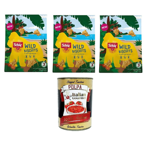 Schar Schär Wild Biscuits - Biscotti senza glutine con forma di animale al sapore di vaniglia Wildkekse - Glutenfreie Tierkekse mit Vanillegeschmack 3x 115g (5x23gr) Original italienisch inkl. Italian Gourmet Polpa 400g