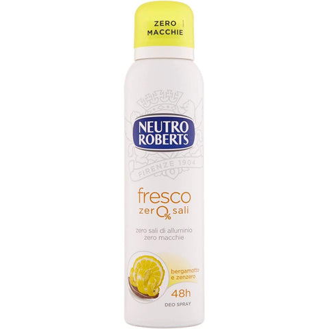 Neutro Roberts Deo Fresco Giallo Deodorant - Spray, ohne Aluminiumsalze, ohne Flecken, Zitrusduft nach Bergamotte und Ingwer 12x 150 ml inkl. Italian Gourmet Polpa 400g Original italienisch