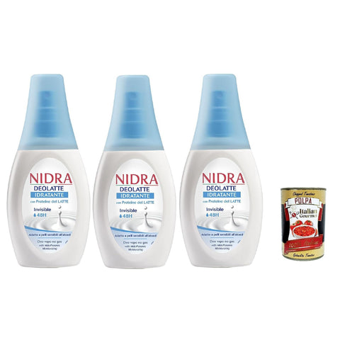 Infasil Nidra Deodorante Deolatte Idratante Deodorant Vapo No Gas mit Milchproteinen 0% Alkohol 3x 75ml Original italienisch inkl. Italian Gourmet Polpa 400g