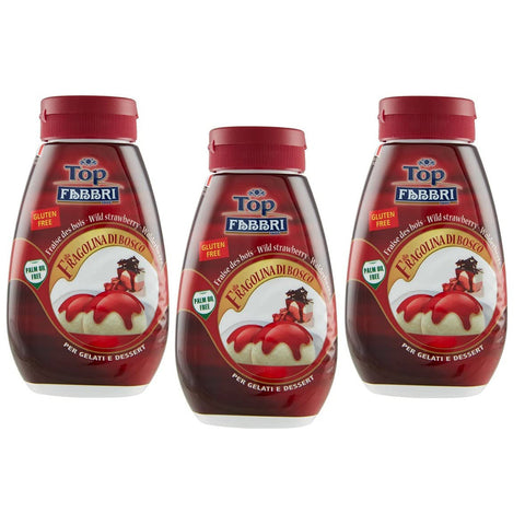 Fabbri Topping Fragolina di Bosco Walderdbeer Süßsauce zum Dekorieren und Überziehen von Eis und Desserts, Palmölfrei 3x225g Original italienisch