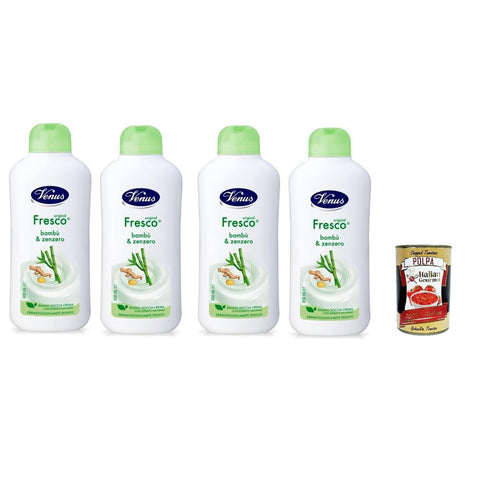 Venus Bagnodoccia Duschgel Frisch mit Bambus und Ingwer - Weiche, Glatte und Samtige Haut - Körperreiniger 650ml 4x Original italienisch inkl. Italian Gourmet Polpa 400g