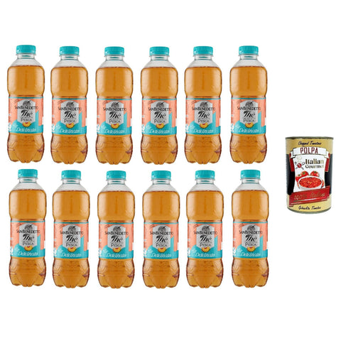 San Benedetto Thè Deteinato Pesca, entkoffeiniert Eistee The' Pfirsch PET Einweg, ice tea erfrischend, Ohne Konservierungsstoffe und künstliche Farbstoffe 12x 500ml inkl. Italian Gourmet polpa 400g Original italienisch