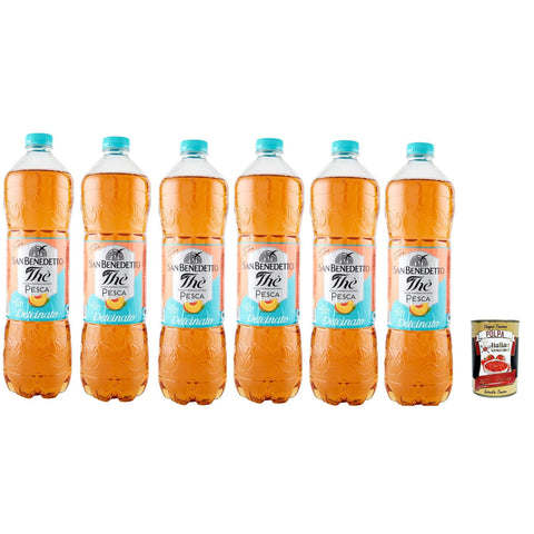 San Benedetto Thè Deteinato Pesca 6x 1,, entkoffeiniert Eistee The' Pfirsch PET Einweg, ice tea erfrischend, Ohne Konservierungsstoffe und künstliche Farbstoffe 5 L inkl. Italian Gourmet polpa 400g Original italienisch