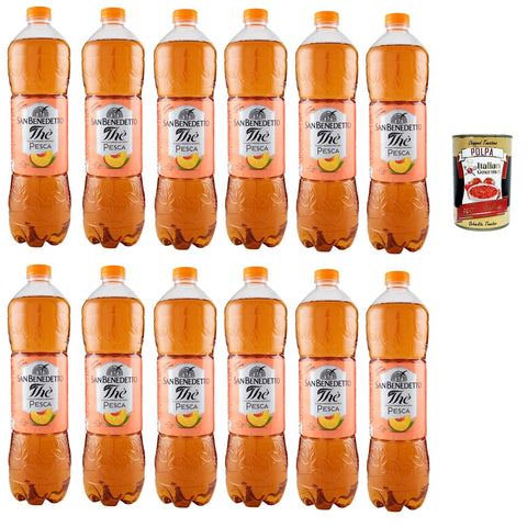 San Benedetto Thè Pesca 12x 1,, Eistee The' Pfirsich PET Einweg, ice tea erfrischend, Ohne Konservierungsstoffe und künstliche Farbstoffe 5 L inkl. Italian Gourmet polpa 400g Original italienisch