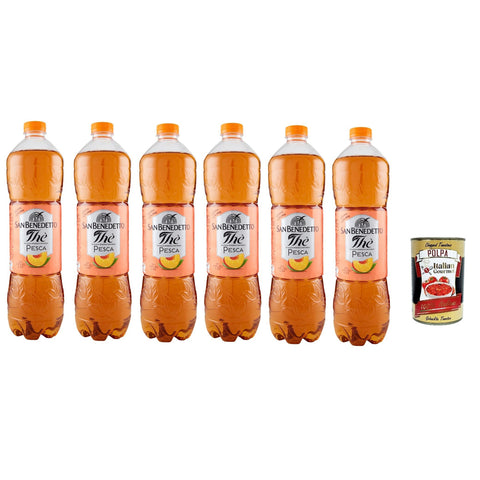San Benedetto Thè Pesca 6x 1,5 L, Eistee The' Pfirsich PET Einweg, ice tea erfrischend, Ohne Konservierungsstoffe und künstliche Farbstoffe Original italienisch inkl. Italian Gourmet Polpa 400g