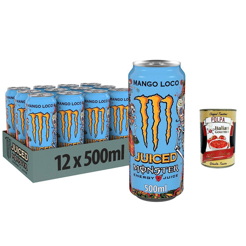 Monster Energy Mango Loco - koffeinhaltiger Energy Drink mit tropischem Fruchtgeschmack aus Mango, Guave und Ananas 500ml 24x Original italienisch inkl. Italian Gourmet Polpa 400g