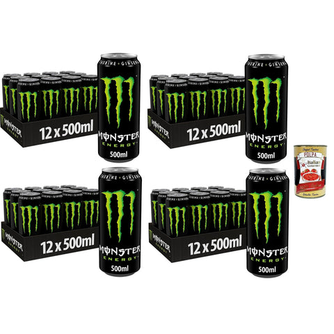 Monster Energy koffeinhaltiger Energydrink mit klassischem Energy - Geschmack - in wiederverschließbaren Dosen ( ) 48 x 500 ml inkl. Italian Gourmet polpa 400g Original italienisch