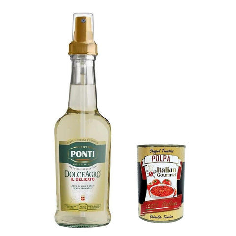 Ponti Essig Dolceagro Il Delicato Spray Weinessig Essig und aromatischer Traubenmost, 250ml Glasflasche 6x Original italienisch inkl. Italian Gourmet Polpa 400g