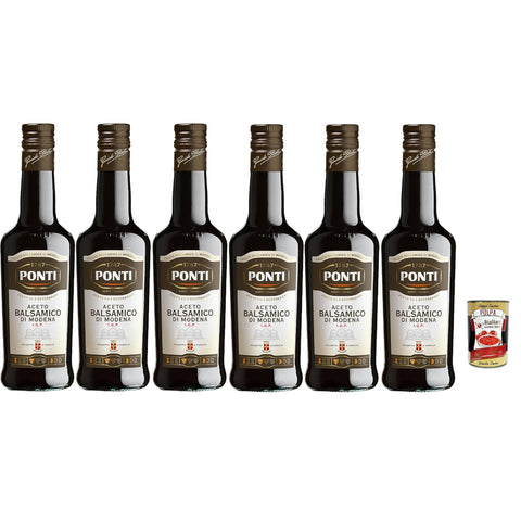 Ponti Modena I.G.P. Balsamico - Essig, aus Trauben von 7 ausgewählten Rebsorten und edler Weinessig, ideal zum Würzen von rohem und gekochtem rotem Fleisch 6x 500 ml inkl. Italian Gourmet polpa 400g Original italienisch