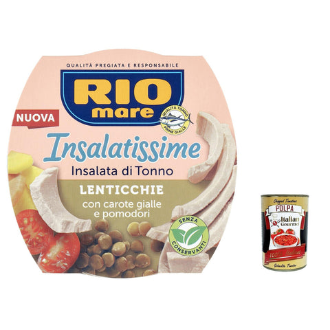 Rio Mare Insalatissime Insalata di Tonno Lenticchie Thunfischsalat mit Linsen, gelben Karotten und Tomaten Fertiggericht 3x 160g inkl. Italian Gourmet polpa 400g Original italienisch