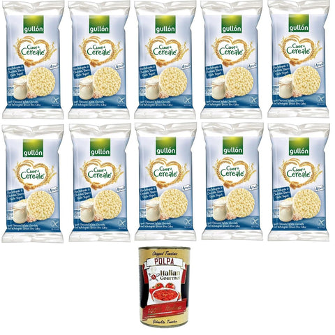 Gullon Cuor di Cereale Gallette di Riso Integrale con Cioccolato Bianco e Yogurt Cuor di Cereal braune Reiskuchen mit weißer Schokolade und Joghurt 10x125,2g Original italienisch inkl. Italian Gourmet Polpa 400g