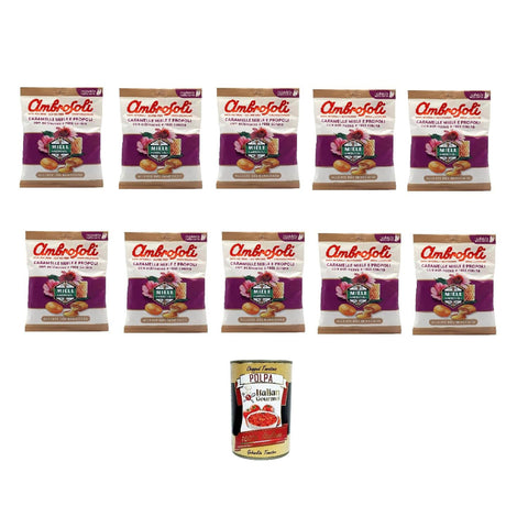 Ambrosoli Caramelle Miele e Propoli 90g, Honig - Propolis - Bonbons 10x90g inkl. Italian Gourmet polpa 400gr Original italienisch