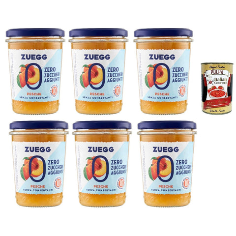 Zuegg Zero Pesche Pfirsiche Marmelade Jam Ohne Zuckerzusatz, Frei von Konservierungsstoffen Glas 6x 220g inkl. Italian Gourmet Polpa di Pomodoro 400g Dose Original italienisch