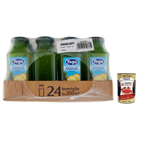 Yoga Succo Ananas Nettare,Ananassaft-Nektar,Erfrischender Fruchtsaft,Tropischer Geschmack,Glas 200ml 24x Original italienisch inkl. Italian Gourmet Polpa di Pomodoro 400g Dose