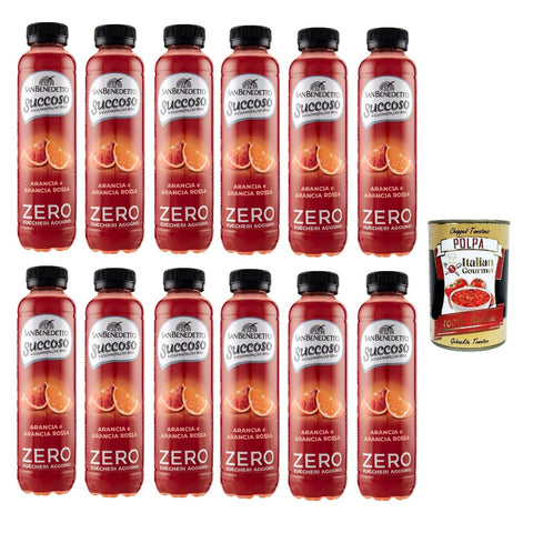 San Benedetto Succoso Zero Arancia e Arancia Rossa PET 12x 40cl, PET Orange und Blutorange ohne zucker Fruchtsaft saft, Orange juice sugar free Original italienisch inkl. Italian Gourmet Polpa 400g