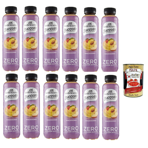 San Benedetto Succoso Zero Macedonia PET 12x 40cl, PET Mazedonien ohne zucker Fruchtsaft saft, Macedonia juice sugar free Original italienisch inkl. Italian Gourmet Polpa 400g