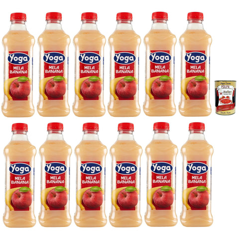 Yoga Succo di frutta Mela Benana, Apfel und Banane Früchte Fruchtsaft Getränk Fruchtgeschmack PET flasche 12x 1000 ml fruit juice Original italienisch inkl. Italian Gourmet Polpa 400g