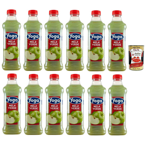 Yoga Succo di frutta Mela Verde, grüner Apfel Früchte Fruchtsaft Getränk Fruchtgeschmack PET flasche 12x 1000 ml fruit juice Original italienisch inkl. Italian Gourmet Polpa 400g