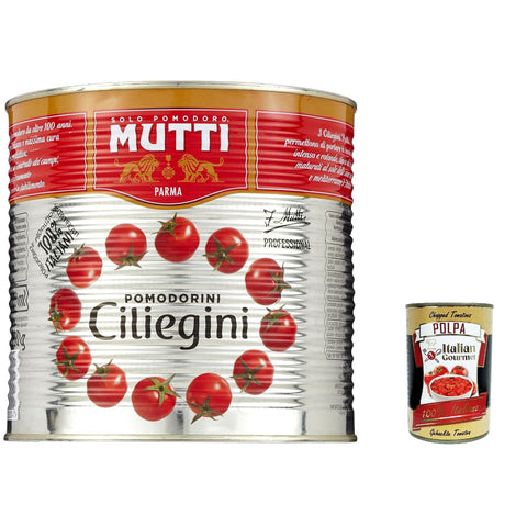 Mutti Pomodorini ciliegini Kirschtomaten, 2.5 kg 6x Original italienisch inkl. Italian Gourmet Polpa 400g