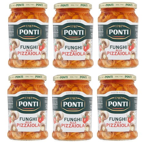 Ponti Funghi Prataioli alla Pizzaiola in Olio di Semi di Girasole Pizzaiola - Pilze in Sonnenblumenöl Glas 6x 280g Original italienisch