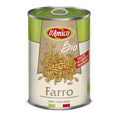 D'amico Farro Bio - Dinkel Natürlich Gekocht Italienischer Herkunft nur 3 Zutaten Wasser, Dinkel und Salz Ballaststoff - und Proteinquelle Dose 12x 400g Original italienisch