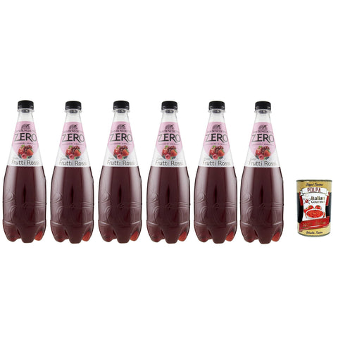 San Benedetto Frutti rossi zero, Kohlensäurehaltiges Erfrischendes Rote Früchte sugarfree, italienisches Alkoholfreies Getränk ohne Zucker, Einweg - PET 6x 75cl inkl. Italian Gourmet polpa 400g Original italienisch