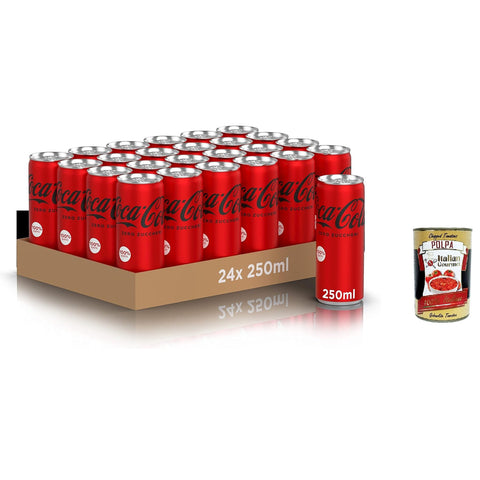 Italian Gourmet Zero Sugar, Dosen, der gesamte Geschmack der - Formel ohne Kalorien, Mini dozen, 100% recycelbare, Erfrischungsgetränk mit Süßungsern 24x 250 ml inkl. Italian Gourmet polpa 400g Original italienisch