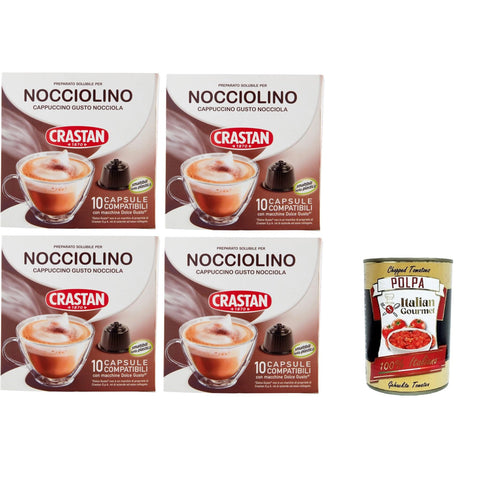 Crastan 1870, Nocciolino, 10 Kapseln, 4 Schachteln mit 10 Kapseln Getränk mit Haselnussgeschmack, Kapseln kompatibel zum Süßen nach Belieben inkl. Italian Gourmet polpa 400g Original italienisch