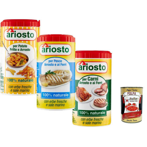 Ariosto Testpaket Gewürz für gebratenen und gegrillten Fisch, Fleisch und Brat - und Bratkartoffeln 3x 80g inkl. Italian Gourmet Polopa 400g Original italienisch