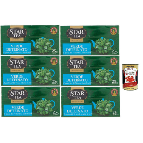 Tè STAR Entkoffeinierter Grüntee, enthält 25 Filter, Premiummischung, traditioneller Geschmack, ohne Thein. Perfekt für eine angenehme Pause, 6x 40g Original italienisch inkl. Italian Gourmet Polpa 400g