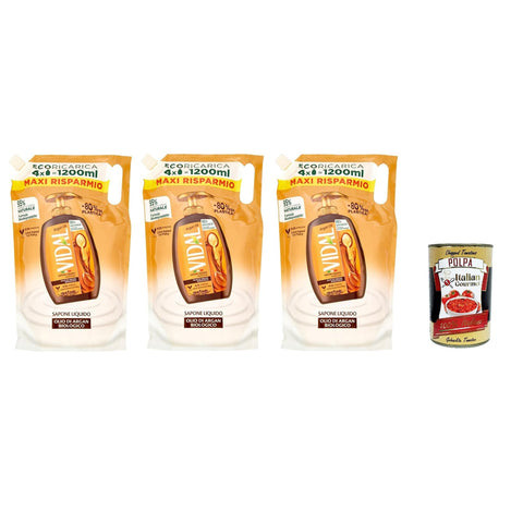 Vidal Olio di Argan Sapone FlüssigseifeArganöl, Eco Recharge Seife 3x1200ml Original italienisch Pflege
