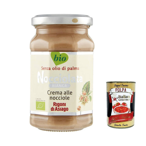 Rigoni di asiago Nocciolata - Bianca, 3x 250g, weiße Schokolade, Haselnusscreme ohne Palmöl, Nuss Nougat Creme ohne Palmöl, Leckerer Brotaufstrich Original italienisch inkl. Italian Gourmet Polpa 400g