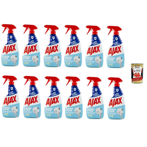 Ajax Shower Power Anti - Kalk - Reinigungsmittelspray für die Dusche 12x 600 ml inkl. Italian Gourmet polpa 400g Original italienisch