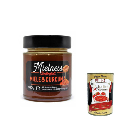 Ambrosoli Mielnsess Miele e Curcuma, Blumenhonig mit Kurkuma - Extrakt 6x 180g inkl. Italian Gourmet polpa 400g Original italienisch