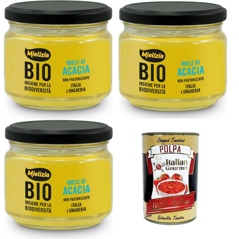 Mielizia Miele Di Acacia Non pastorizzato Unpasteurisierter Akazienhonig 3x300gr Original italienisch inkl. Italian Gourmet Polpa 400g