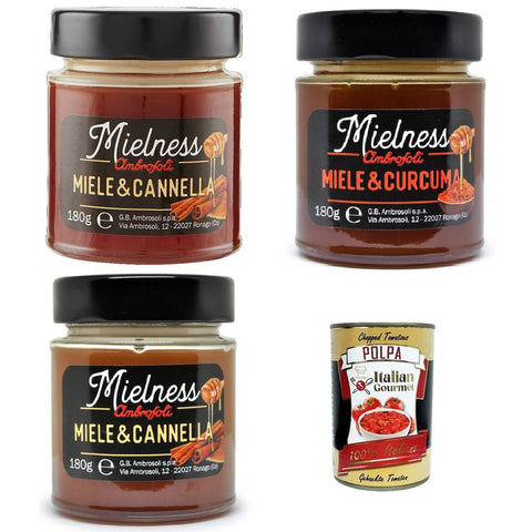 Ambrosoli Testpaket Mielnsess Miele e Zenzero, Curcuma und Cannella Honig und Ingwer 3x180g Original italienisch Aufstrich