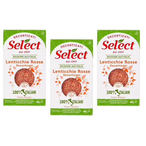 Select Lenticchie Rosse Decorticate Geschälte Rote Linsen 100% Italienische Hülsenfrüchte Papier Verpackung von 400g 3x Original italienisch