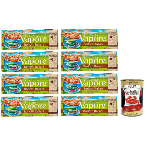 Valfrutta Fagioli Borlotti,Italienische Borlotti-Bohnen,Hülsenfrucht Gemüse Gekochte Bohnen,Dose 3x150g 8x Original italienisch inkl. Italian Gourmet Polpa di Pomodoro 400g Dose