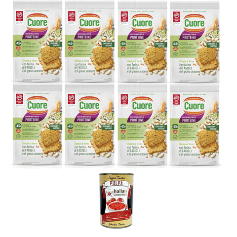 Cuore Sfoglie Croccanti Fagioli Knusprige Bohnentaschen, gebacken, mit Bohnen- und Buchweizenmehl und Inulin 8x 170 g Original italienisch inkl. Italian Gourmet Polpa 400g