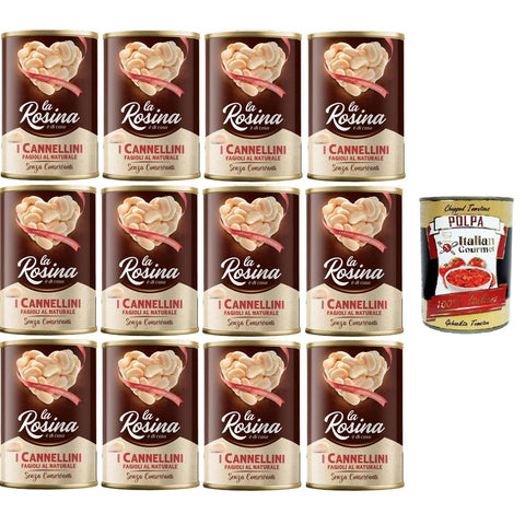 Rosina La Rosina Fagioli Cannellini al Naturale Natürliche Cannellini - Bohnen, Hülsenfrüchte in 12 Dosen à 400 g inkl. Italian Gourmet polpa 400g Original italienisch