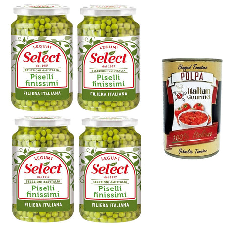 Select Piselli Finissimi Selezione dall'Italia Sehr feine Erbsenauswahl aus Italien 4x360gr inkl. Italian Gourmet polpa 400g Original italienisch